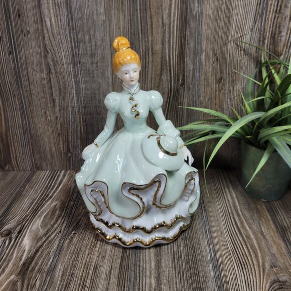 Vintage Victorian Lady Music Box Figurine, Southern Belle, Lusterware & Gold - Picture 1 of 5